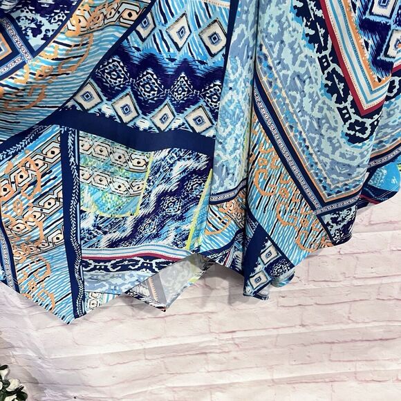 Chico's Handkerchief Hem Mixed Media Asymmetric Twist Dress 2 Petite Stretch - Picture 7 of 11